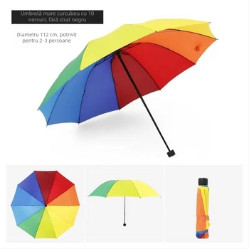 Umbrelă pliabilă cu curcubeu pentru două persoane, rezistentă la vânt, 3 secțiuni, 8–10 brațe, model în carouri, umbrelă de afaceri pentru femei și studenți
