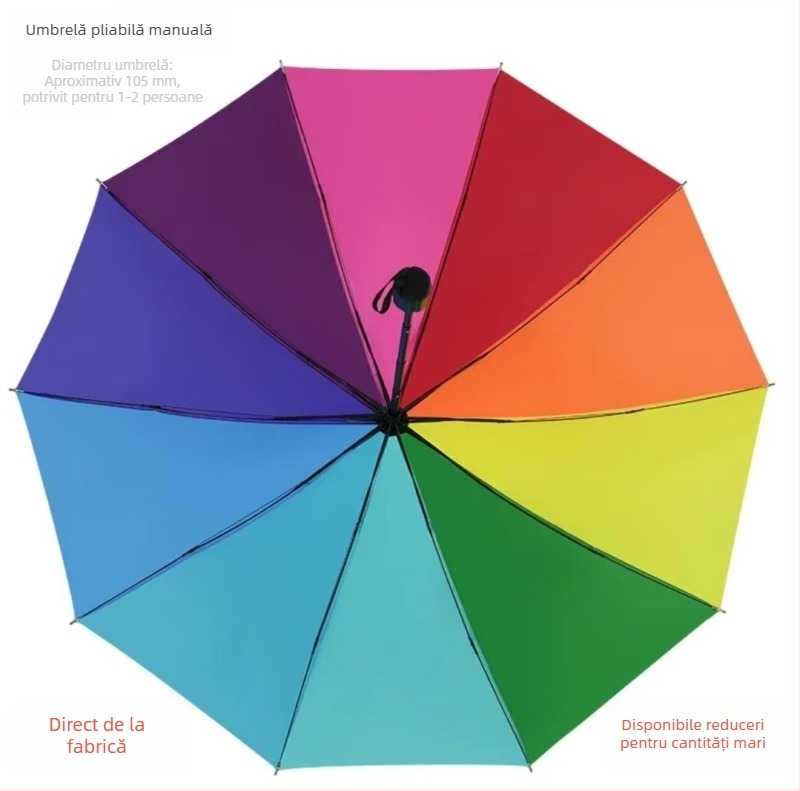 Umbrelă pliabilă cu curcubeu pentru două persoane, rezistentă la vânt, 3 secțiuni, 8–10 brațe, model în carouri, umbrelă de afaceri pentru femei și studenți