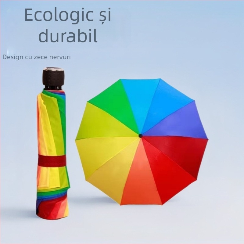 Umbrelă pliabilă cu curcubeu pentru două persoane, rezistentă la vânt, 3 secțiuni, 8–10 brațe, model în carouri, umbrelă de afaceri pentru femei și studenți