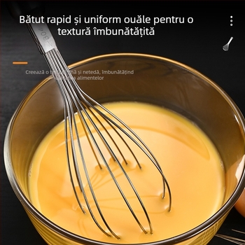 Baixinsi amestecător de ouă din oțel inoxidabil 304 cu mâner din lemn – instrument manual de bucătărie pentru bătut smântână