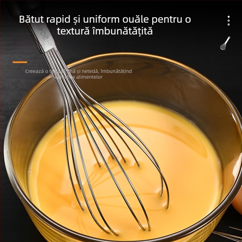 Baixinsi amestecător de ouă din oțel inoxidabil 304 cu mâner din lemn – instrument manual de bucătărie pentru bătut smântână