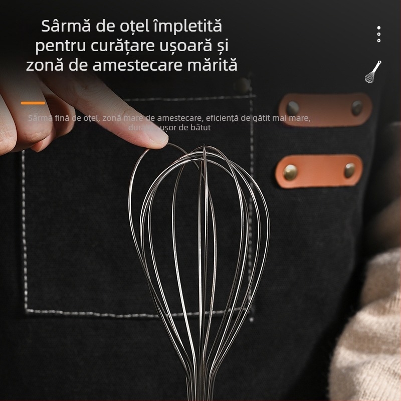 Baixinsi amestecător de ouă din oțel inoxidabil 304 cu mâner din lemn – instrument manual de bucătărie pentru bătut smântână