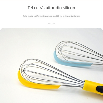 Spatulă din siliconă și tel manual pentru ouă, 10,5 inch, amestec pentru ouă, smântână și aluat