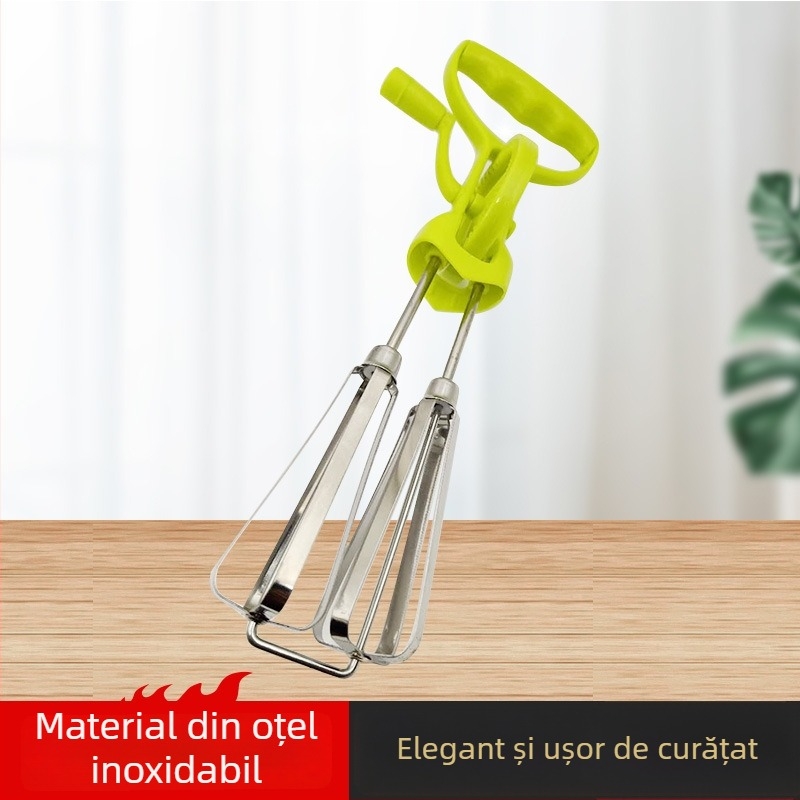Bețișor de ouă manual din plastic și oțel inoxidabil, amestecător rotativ semi-automat pentru bucătărie