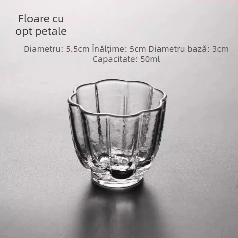 Ceșuță de ceai japoneză din sticlă borosilikat, cu model ciocănit, transparentă, fără mâner