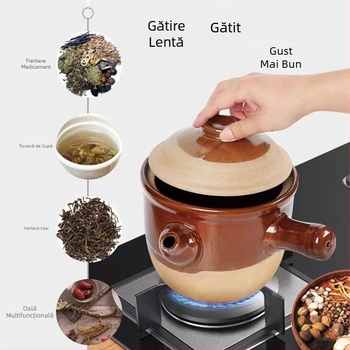 Oală tradițională chineză pentru decocturi din plante, din lut, rezistentă la temperaturi mari, potrivită pentru aragaz cu gaze, 2,1–3 L
