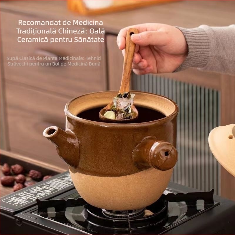 Oală tradițională chineză pentru decocturi din plante, din lut, rezistentă la temperaturi mari, potrivită pentru aragaz cu gaze, 2,1–3 L