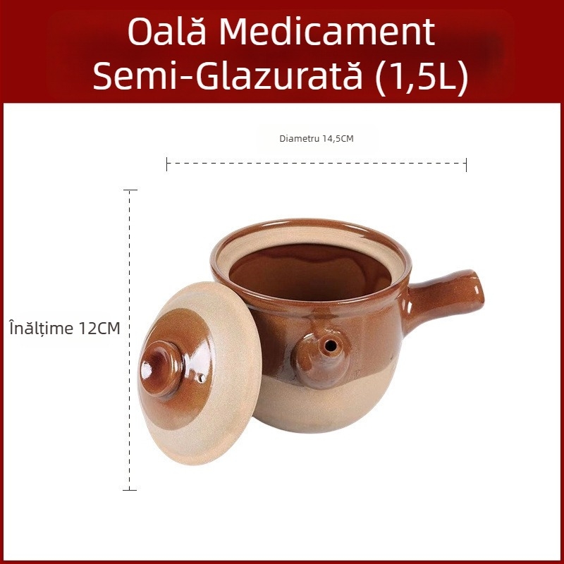 Oală tradițională chineză pentru decocturi din plante, din lut, rezistentă la temperaturi mari, potrivită pentru aragaz cu gaze, 2,1–3 L