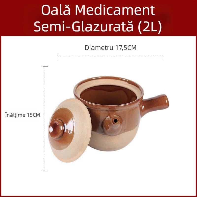 Oală tradițională chineză pentru decocturi din plante, din lut, rezistentă la temperaturi mari, potrivită pentru aragaz cu gaze, 2,1–3 L
