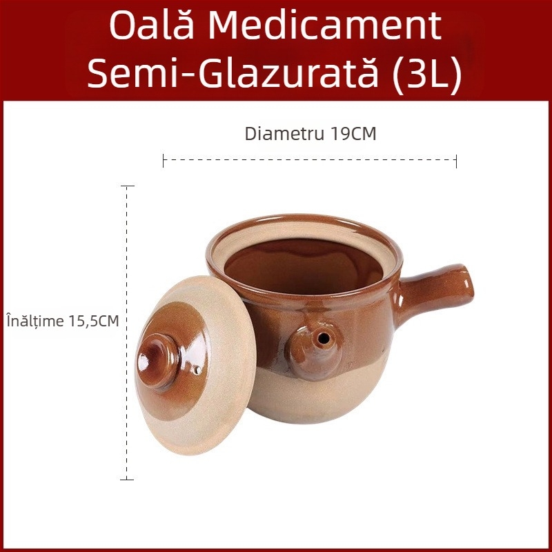 Oală tradițională chineză pentru decocturi din plante, din lut, rezistentă la temperaturi mari, potrivită pentru aragaz cu gaze, 2,1–3 L
