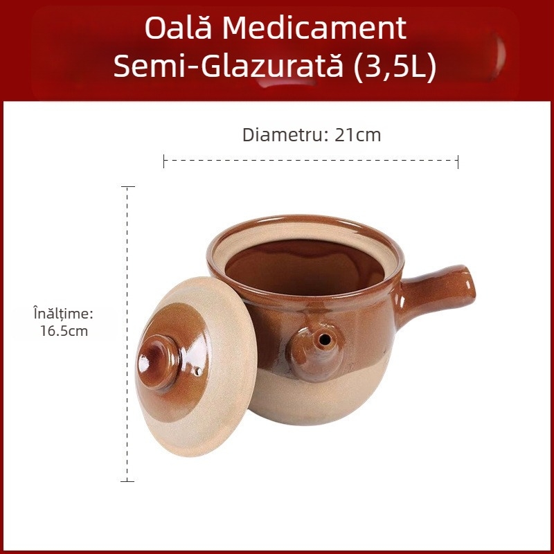 Oală tradițională chineză pentru decocturi din plante, din lut, rezistentă la temperaturi mari, potrivită pentru aragaz cu gaze, 2,1–3 L