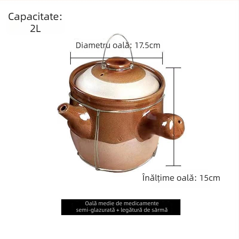Oală tradițională chineză pentru decocturi din plante, din lut, rezistentă la temperaturi mari, potrivită pentru aragaz cu gaze, 2,1–3 L