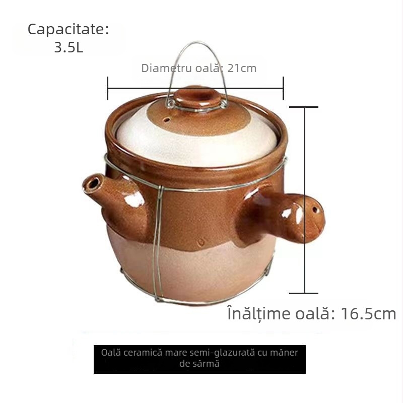 Oală tradițională chineză pentru decocturi din plante, din lut, rezistentă la temperaturi mari, potrivită pentru aragaz cu gaze, 2,1–3 L