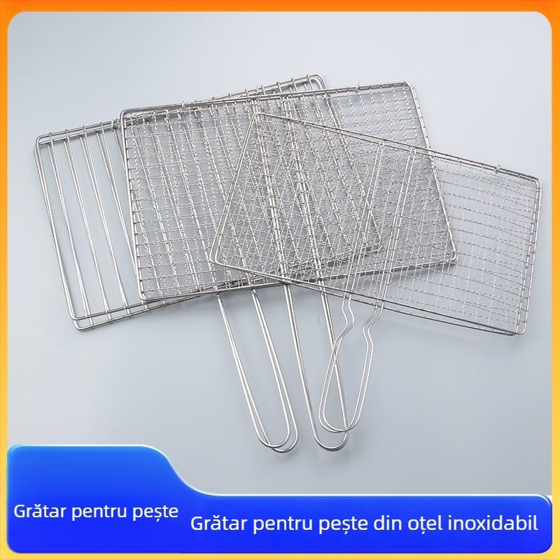 Plasă din oțel inoxidabil pentru grătar, cu clips pentru pește și legume, grilă pentru grătar