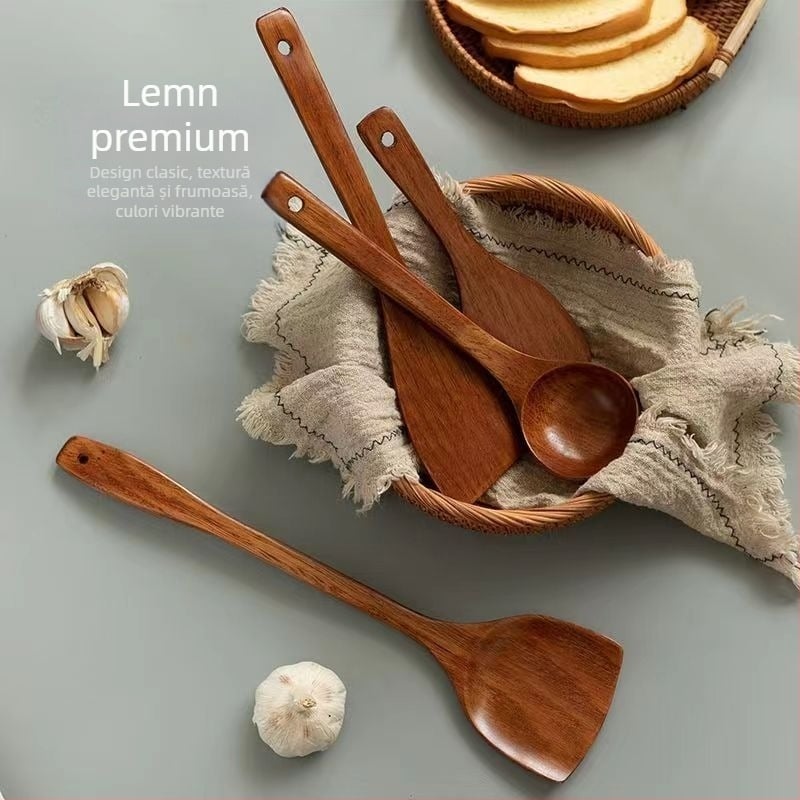 Unique spatulă de bucătărie cu mâner lung din lemn, lingură din lemn și spatulă pentru orez, design înclinat, rezistentă la temperaturi înalte, pentru uz casnic