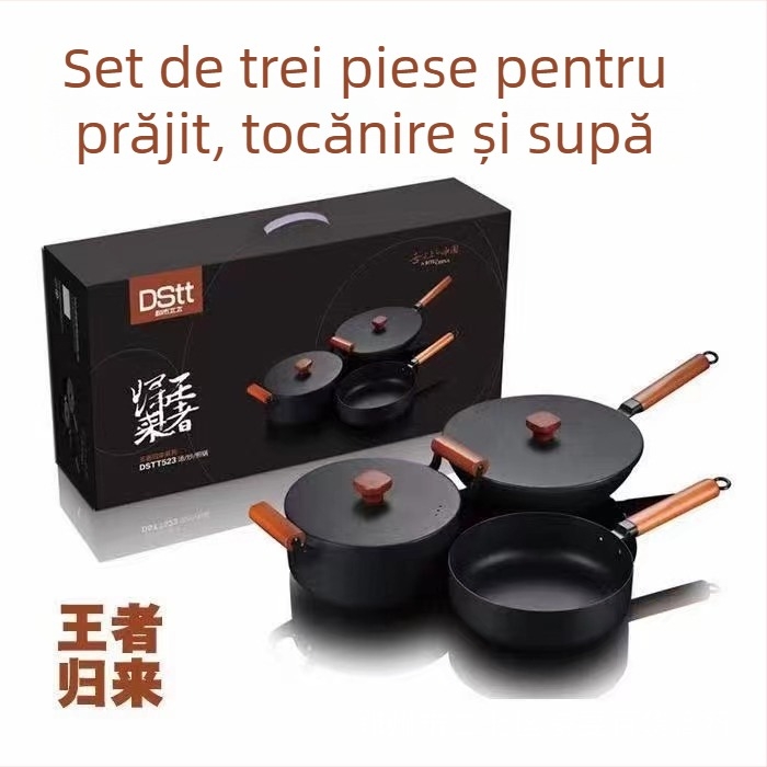 City Lady Set cadou bucătărie – Întoarcerea Regelui, set de 3 vase din fontă, fără strat, antiaderent
