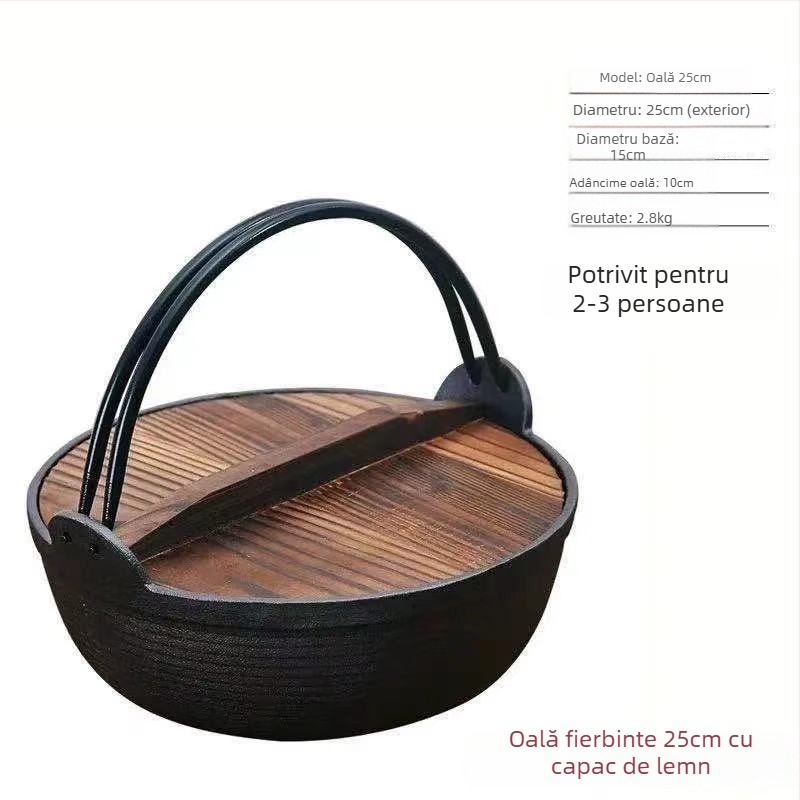 Oală din fontă netencuită, cu fund gros, stil japonez Sukiyaki, wok mic și oală de supă pentru uz casnic