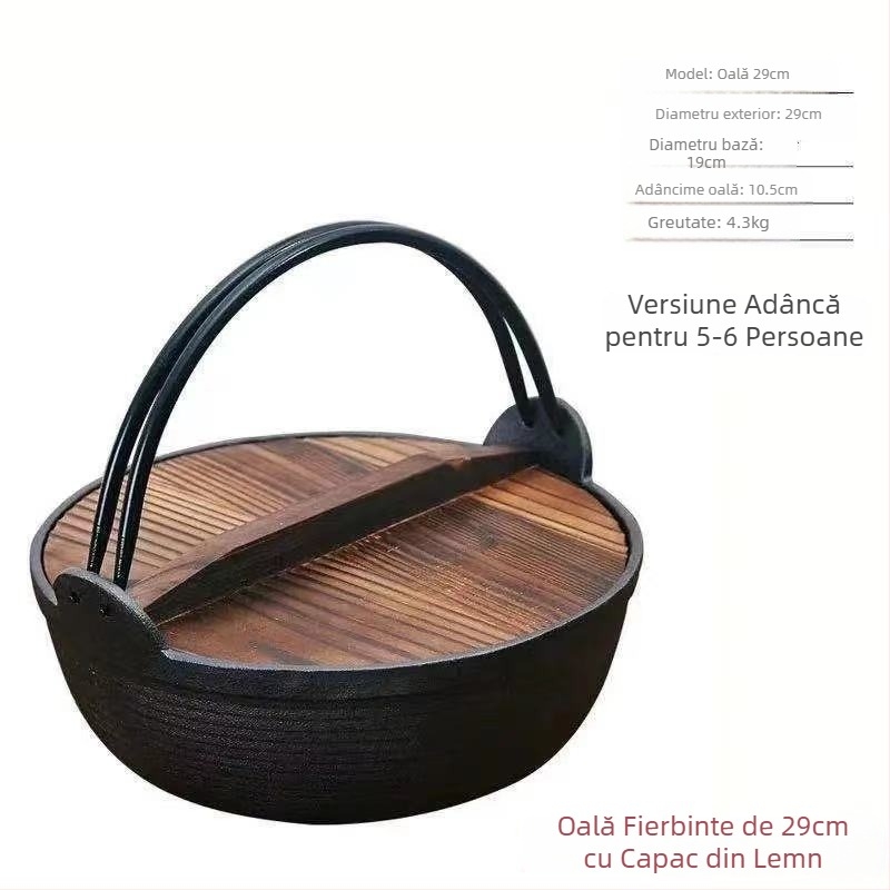Oală din fontă netencuită, cu fund gros, stil japonez Sukiyaki, wok mic și oală de supă pentru uz casnic