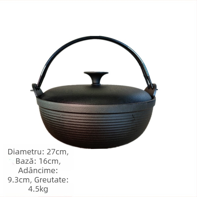 Oală din fontă netencuită, cu fund gros, stil japonez Sukiyaki, wok mic și oală de supă pentru uz casnic