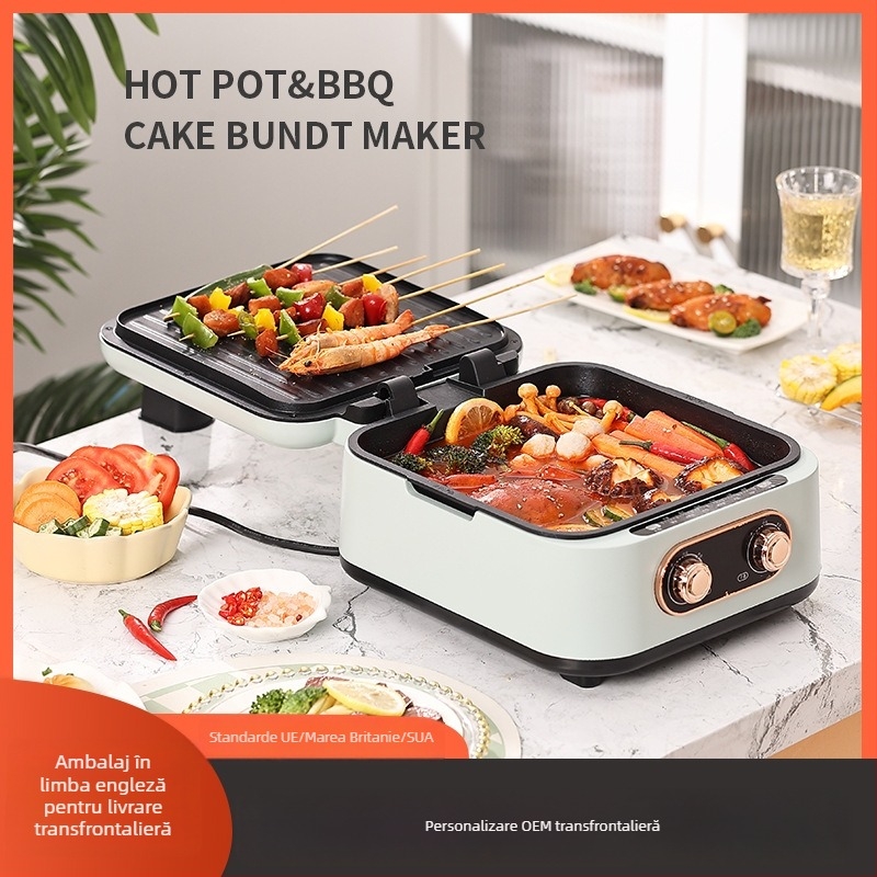 Tigaie electrică 3 în 1 cu încălzire dublă, diametru 26–28 cm, 1800 W