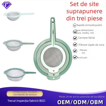 Sită manuală pentru făină, zahăr și pudră — set pliabil de trei sită pentru bucătărie