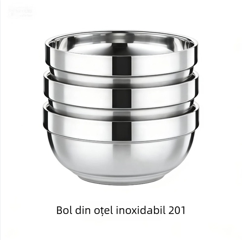 Set de trei boluri din oțel inoxidabil, finisaj platina, pentru copii și elevi, izolație termică, rezistente la cădere, boluri de masă îngroșate