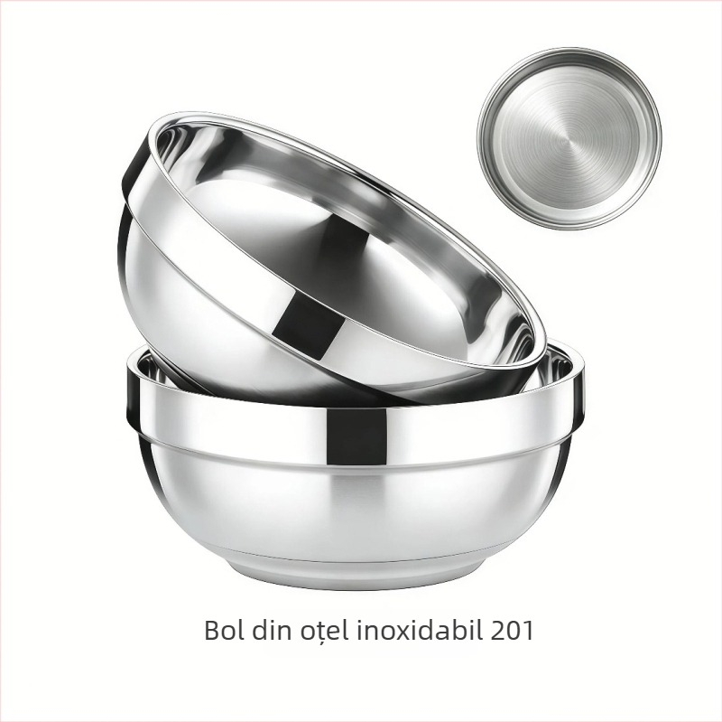 Set de trei boluri din oțel inoxidabil, finisaj platina, pentru copii și elevi, izolație termică, rezistente la cădere, boluri de masă îngroșate