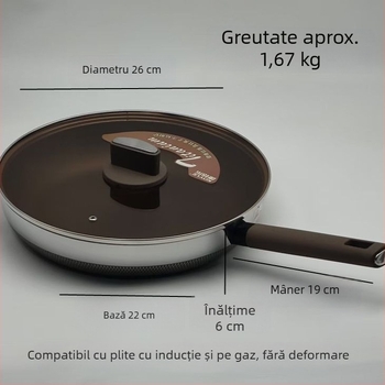 Tigaie cu fund plat din oțel inoxidabil 316, antiaderentă, compatibilă cu inducția, pentru fripturi, chifle la abur și clătite