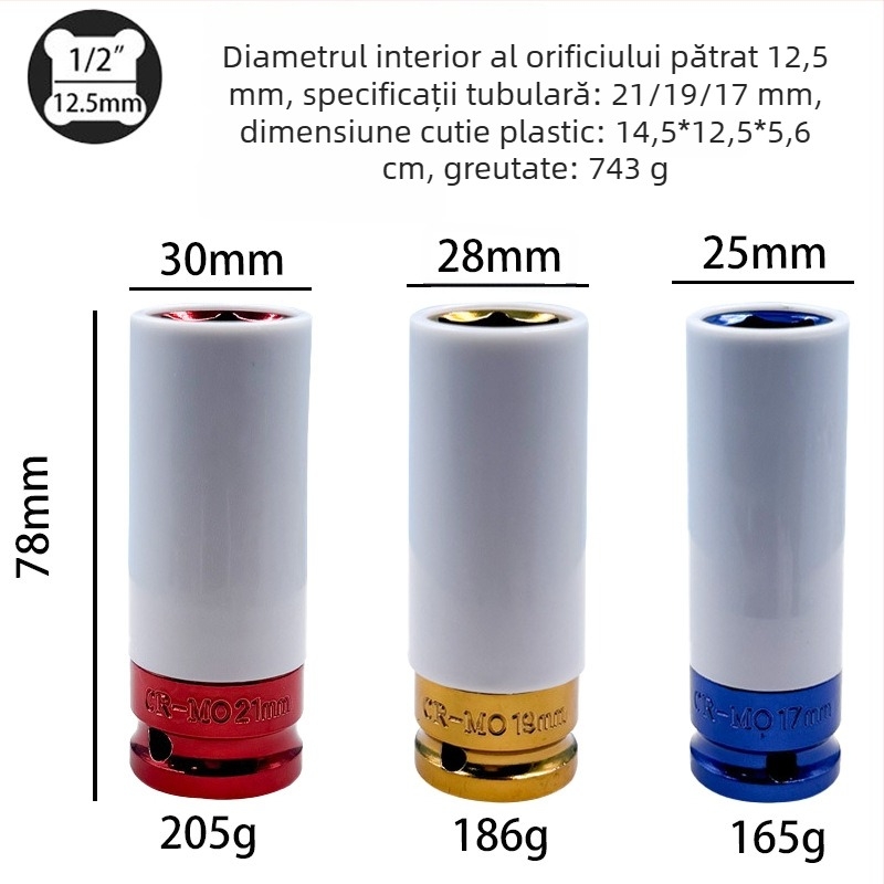 Model nou: set pneumatic de socket 3/5/7 piese, 1/2 inch, colorat, pentru reparații auto, protecție pentru anvelope