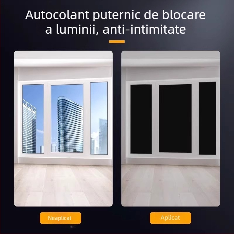 Bandă PVC blackout neagră, vâscozitate înaltă și adeziv puternic, pentru ferestre, balcoane și suprafețe din sticlă