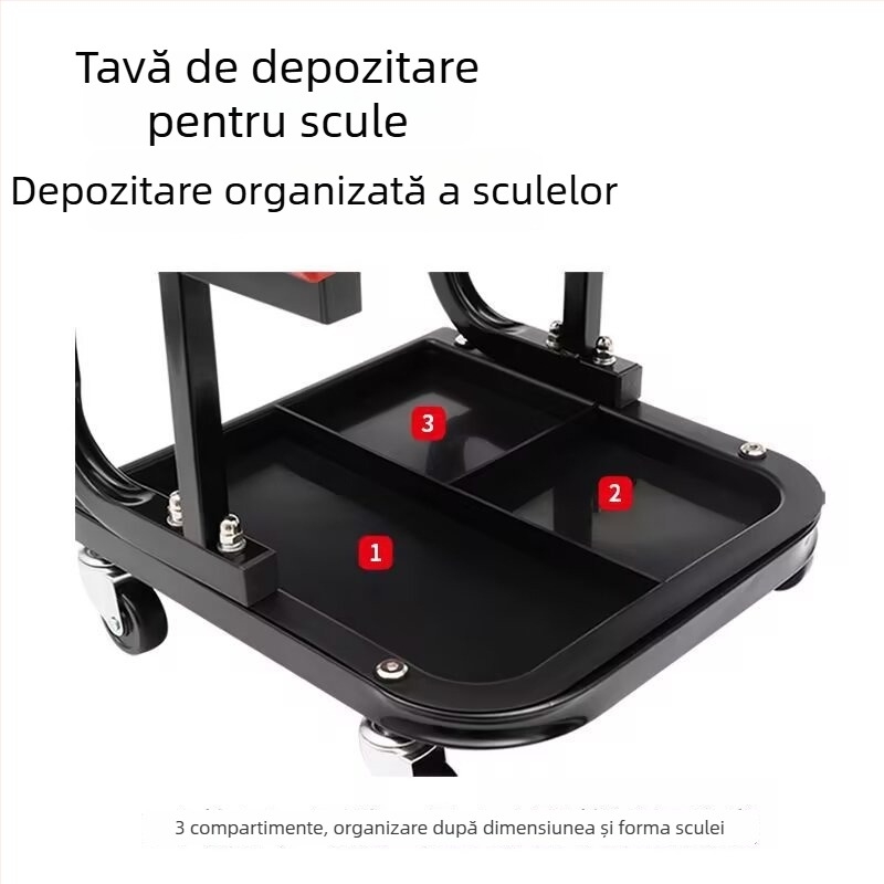 Scaun universal pentru reparatii auto cu tavă pentru unelte — scaun de reparații auto multifuncțional, mobil, cu formă de U și pătrat