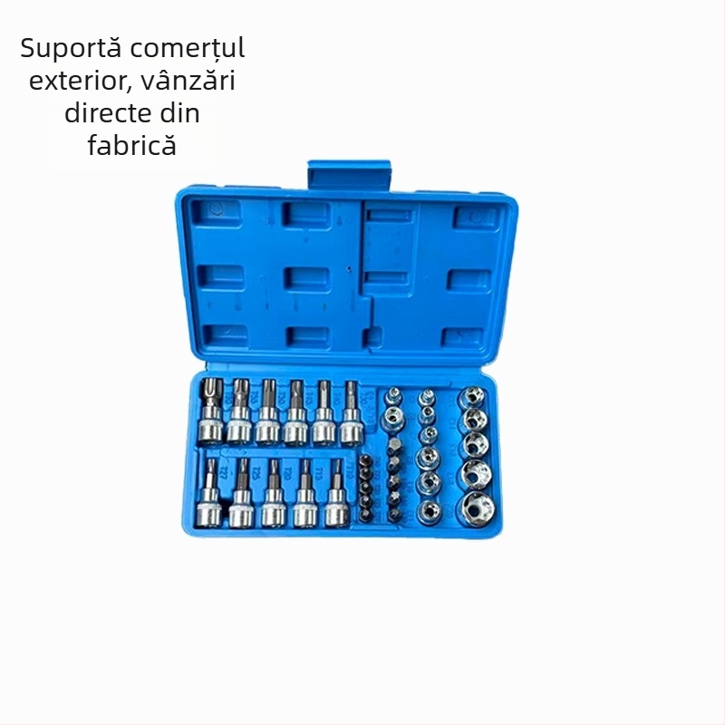 Set de 34 piese cu socluri și bituri, tip E, pentru reparații auto