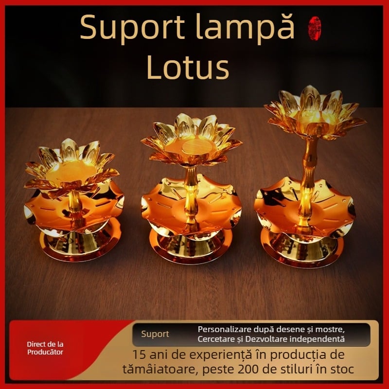 Suport pentru lampă ghii cu floare de lotus, lampă de altar pentru casă, fără fum, suport de lumânare pe masă, decor pentru lampă