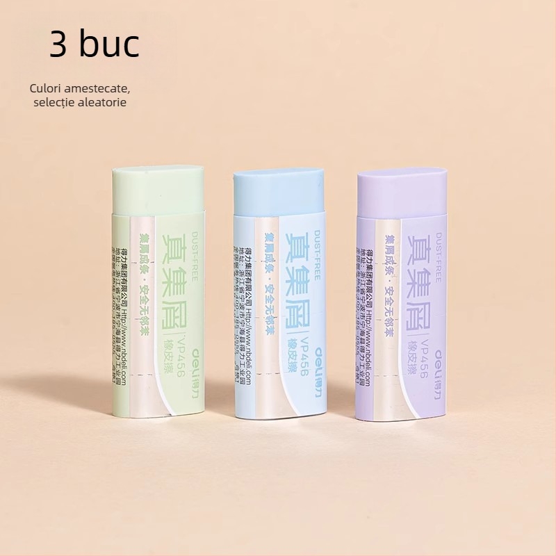 Radieră Deli colorată cu bucăți – pentru elevi, nu lasă urme, reziduuri reduse