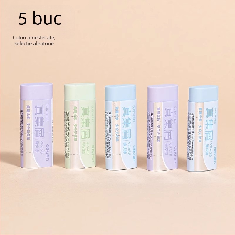 Radieră Deli colorată cu bucăți – pentru elevi, nu lasă urme, reziduuri reduse