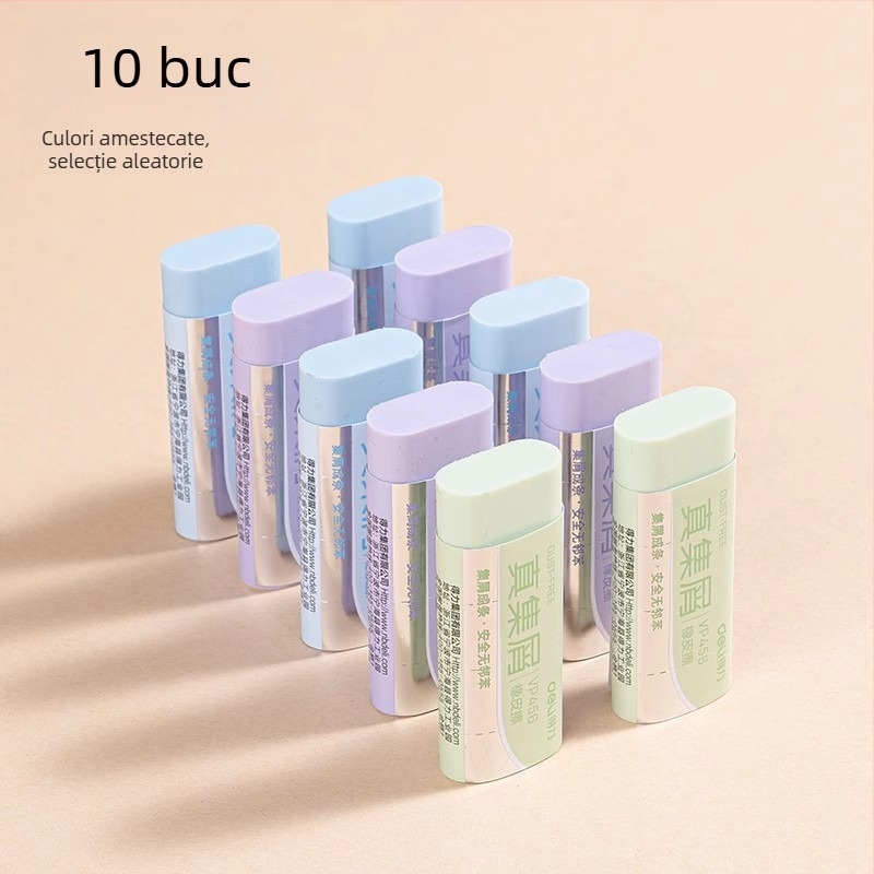 Radieră Deli colorată cu bucăți – pentru elevi, nu lasă urme, reziduuri reduse