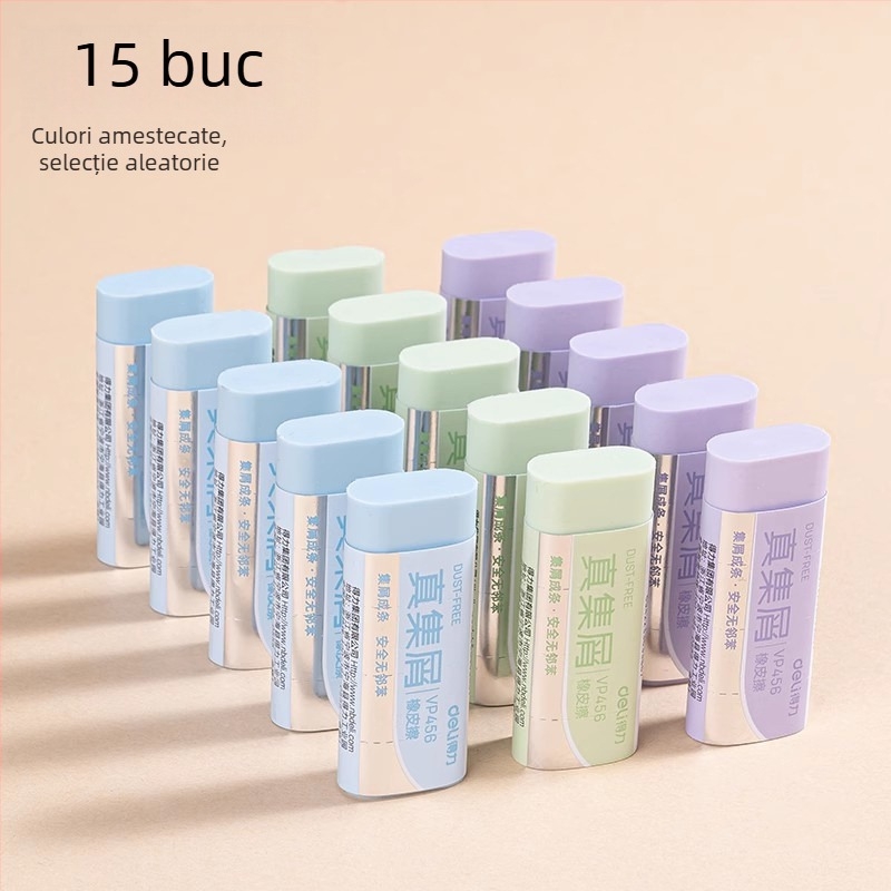 Radieră Deli colorată cu bucăți – pentru elevi, nu lasă urme, reziduuri reduse