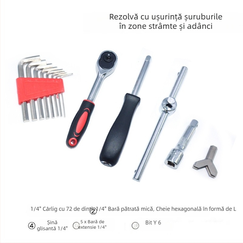 Set auto 131 piese: capete pentru șurubelnițe, set de soclu și bituri