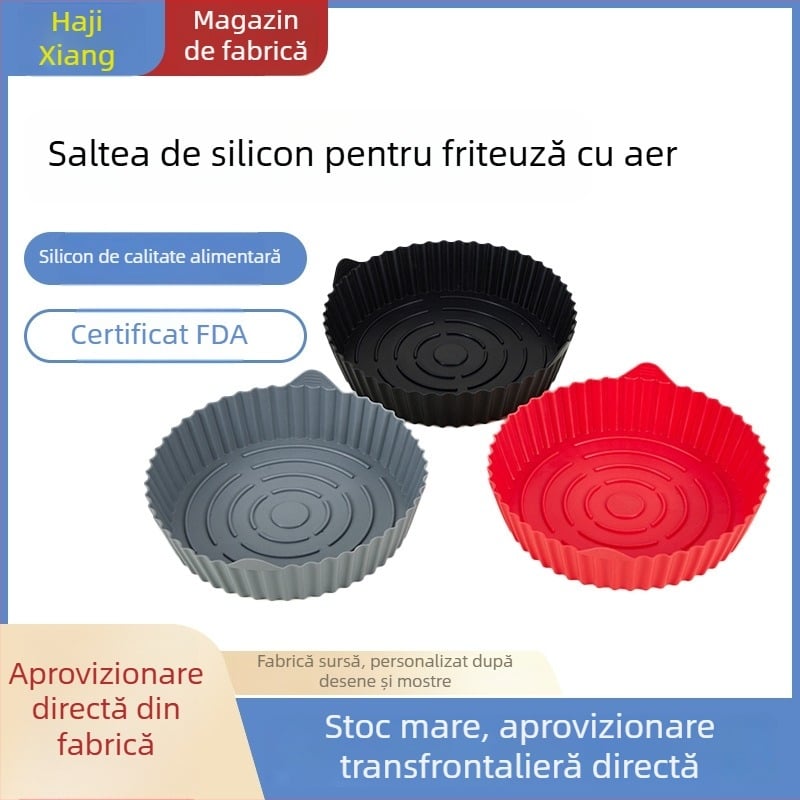 Tavă din silicon pentru air fryer, rezistentă la temperaturi înalte, silicon alimentar, dimensiuni mari și mici, utilizare casnică