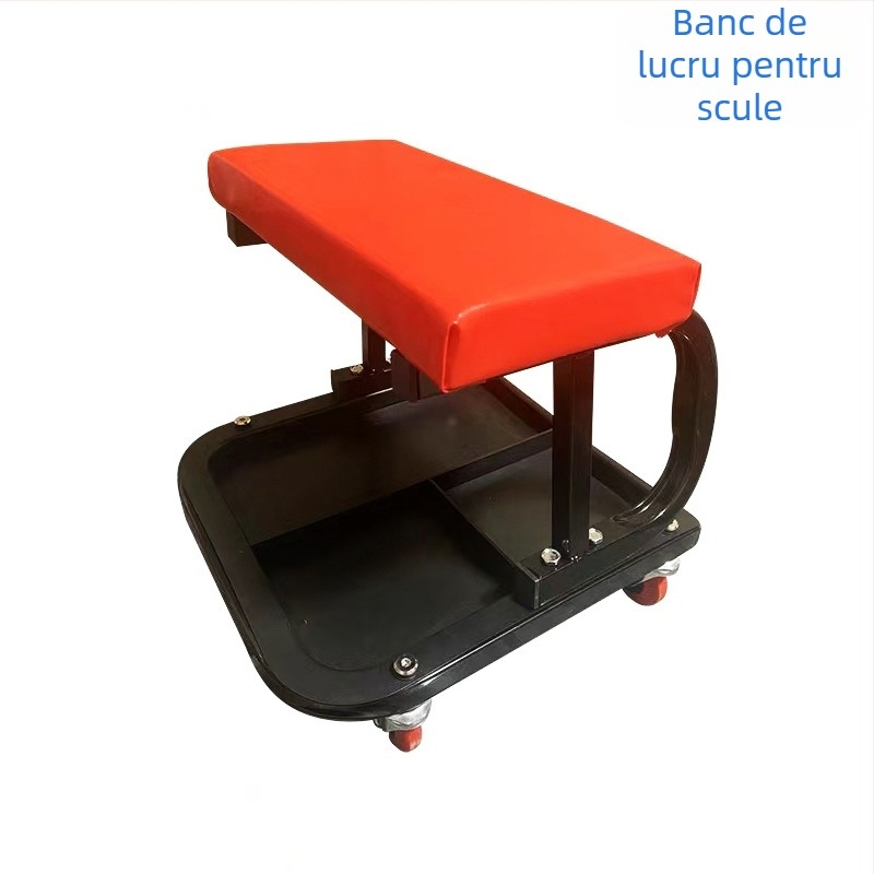 Scaun portabil pentru reparații auto, multifuncțional, cu tavă pentru unelte