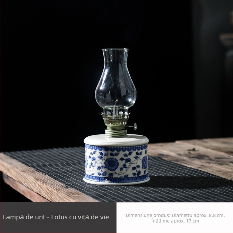 Lampă ceramică de unt, în stil chinezesc — suport pentru altarul templului, ofrande către Buddha
