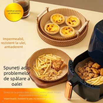 Disc rotund pentru air fryer, hârtie de copt cu acoperire de silicon, de calitate alimentară, de unică folosință, hârtie absorbantă pentru ulei, pentru coacere