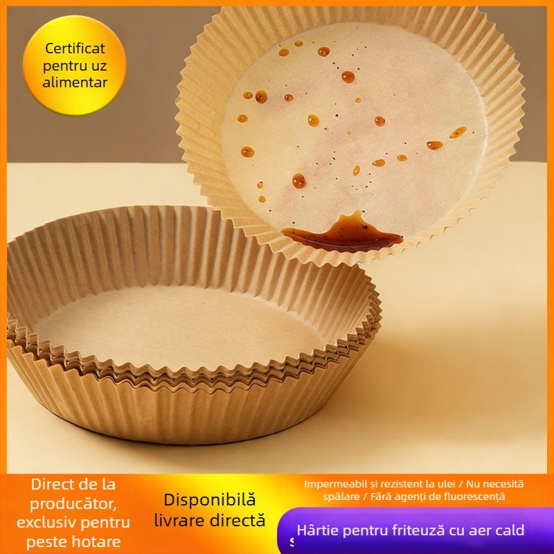 Disc rotund pentru air fryer, hârtie de copt cu acoperire de silicon, de calitate alimentară, de unică folosință, hârtie absorbantă pentru ulei, pentru coacere