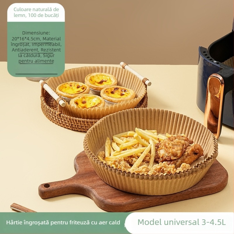 Disc rotund pentru air fryer, hârtie de copt cu acoperire de silicon, de calitate alimentară, de unică folosință, hârtie absorbantă pentru ulei, pentru coacere