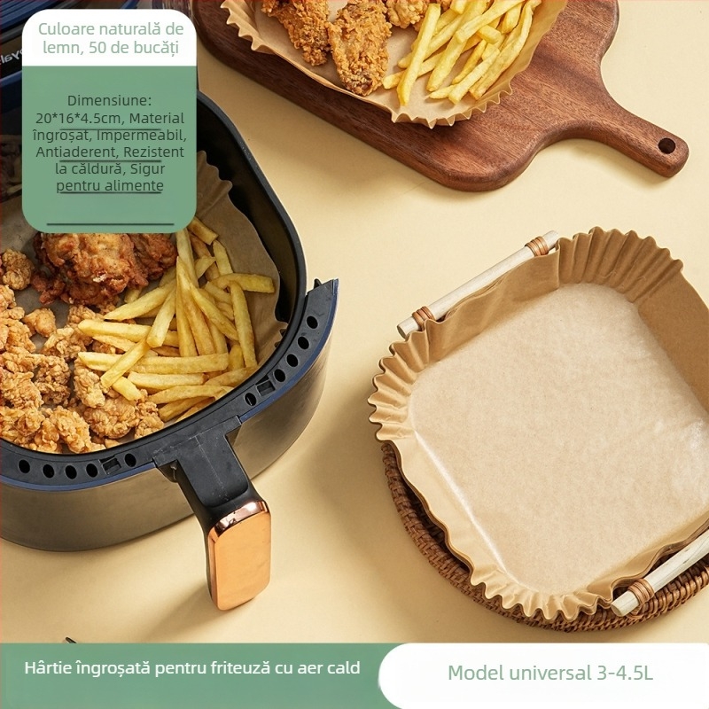 Disc rotund pentru air fryer, hârtie de copt cu acoperire de silicon, de calitate alimentară, de unică folosință, hârtie absorbantă pentru ulei, pentru coacere