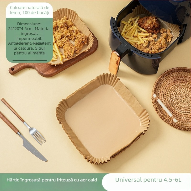 Disc rotund pentru air fryer, hârtie de copt cu acoperire de silicon, de calitate alimentară, de unică folosință, hârtie absorbantă pentru ulei, pentru coacere