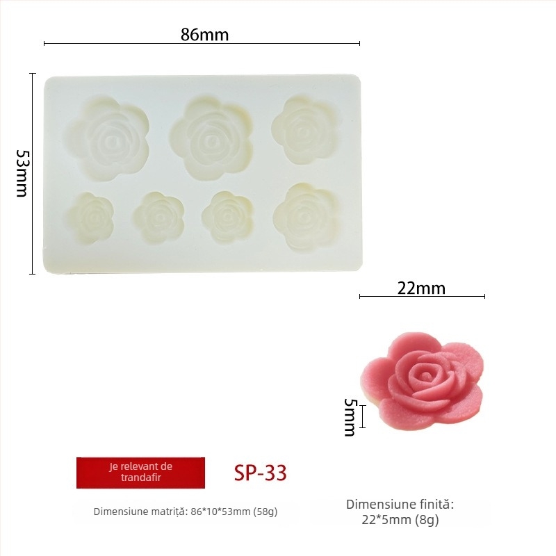 Formă din silicon pentru tort cu floare de trandafir, decor din fondant și ciocolată