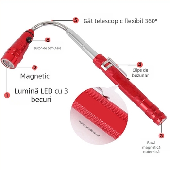 Unealtă magnetică din oțel inoxidabil, cu tijă flexibilă și oglindă de inspecție pentru partea inferioară a automobilului, pentru extragerea șuruburilor