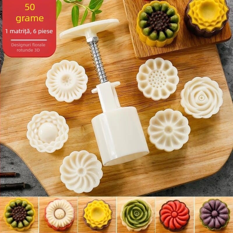 Set forme Mooncake 3D - Presare manuală, DIY pentru Festivalul Mid-Autumn