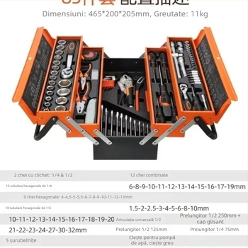 85 de piese: set de scule pliabil în trei niveluri cu ratchet wrench pentru reparații auto – set multifuncțional